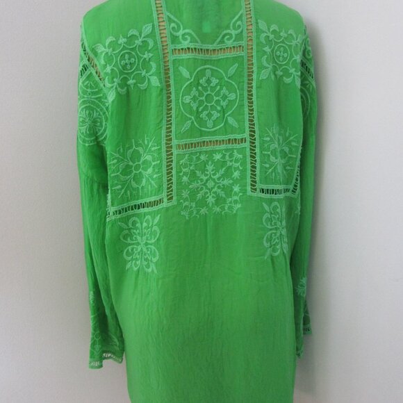 Embroidered Tunic Top Blouse Cheery Green Rayon Bohemian - Picture 6 of 8